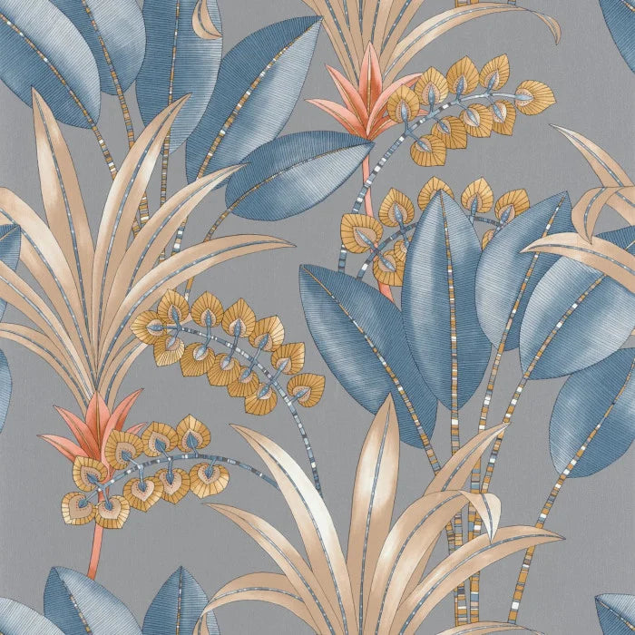 Sample - Palma Wallpaper - Blue/Gold
