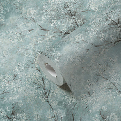 Cherry Blossoms Spring Wallpaper - Soft Turquoise