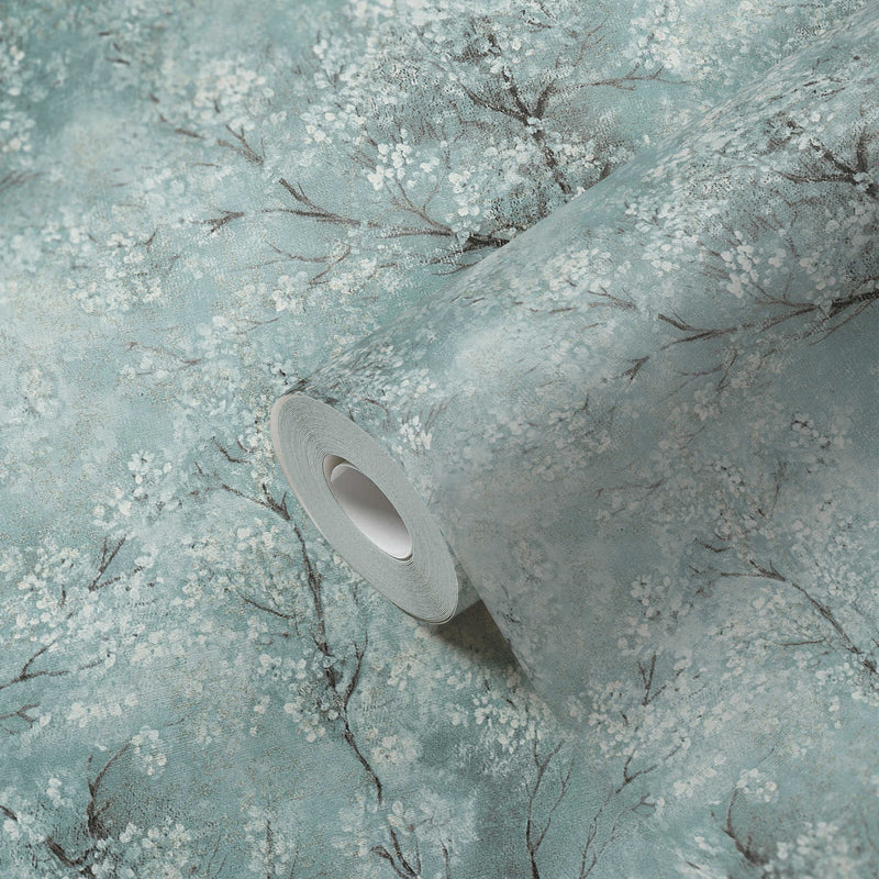 Cherry Blossoms Spring Wallpaper - Soft Turquoise