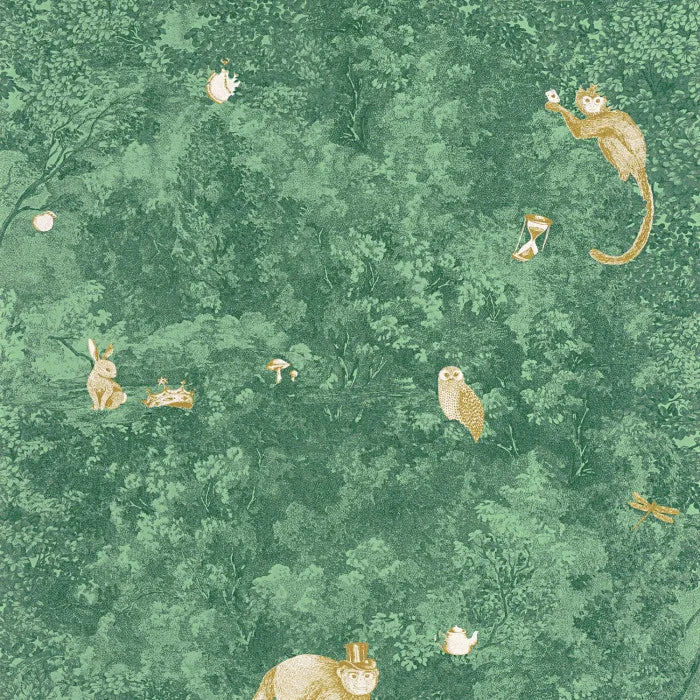 Sample - Jardin Des Merveilles Wallpaper - Green - Ochre Monkey