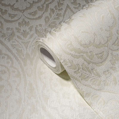 Textured Damask Textured Wallpaper - Cream