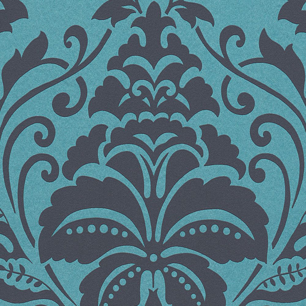 Metallic Baroque Damask Wallpaper - Peacock Black - Discontinuing