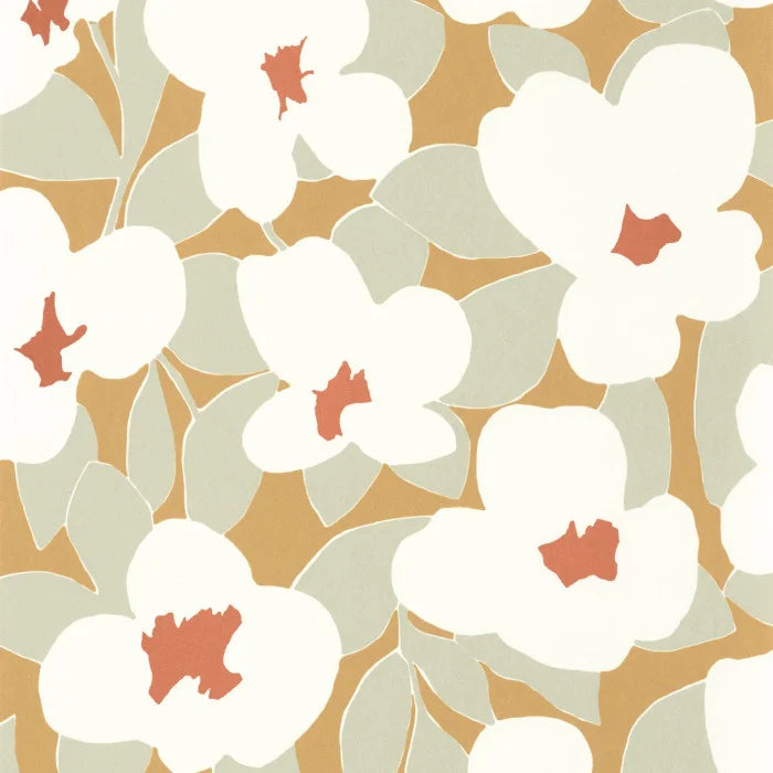 Sample - August Flower Power Wallpaper - White on Yellow