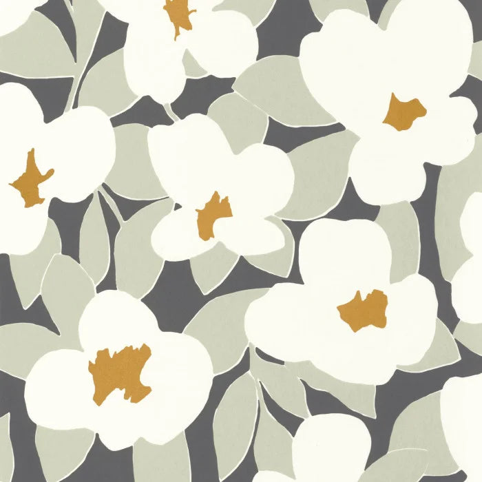 Sample - August Flower Power Wallpaper - White/Grey