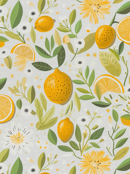 Limoncello Lemon Grove wallpaper in grey – flat pattern