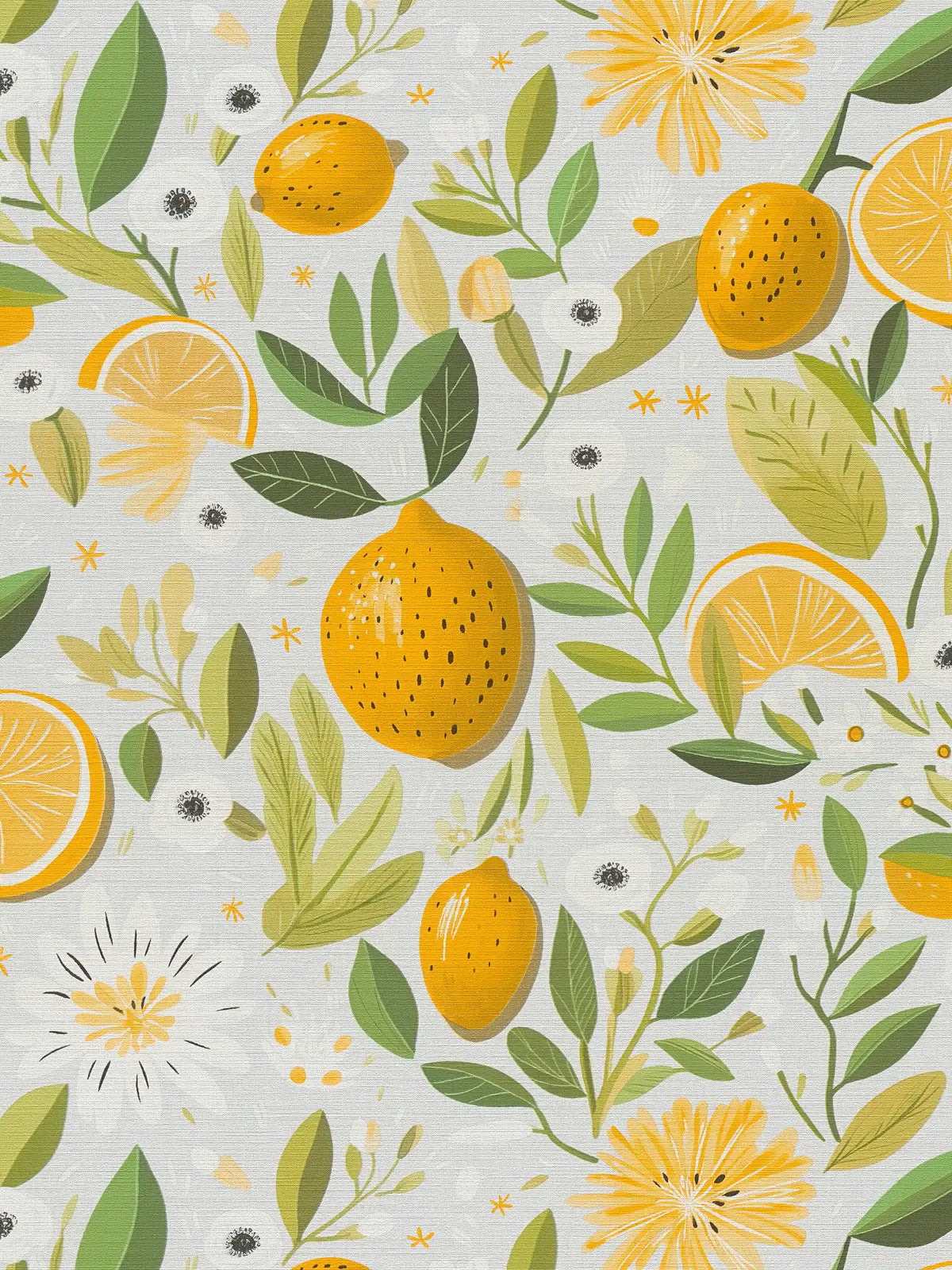 Limoncello Lemon Grove wallpaper in grey – sample