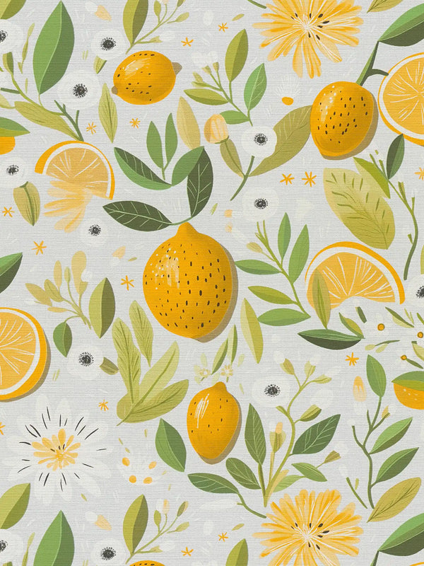 Sample – Limoncello Lemon Grove Wallpaper – Grey