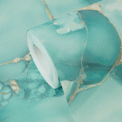 Aurum Gilded Vinyl Marble Wallpaper – Teal
