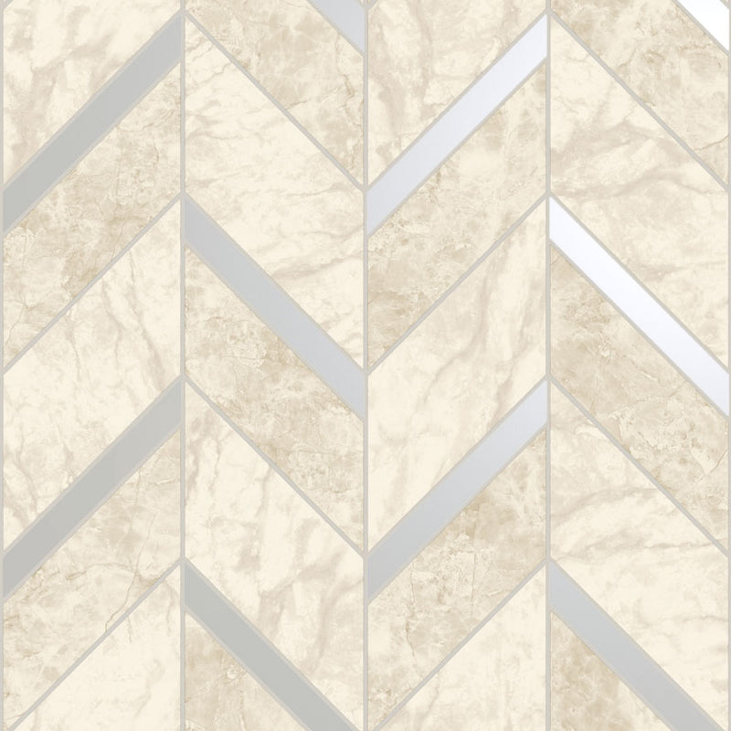 Carrara Tile Wallpaper - Cream/Silver