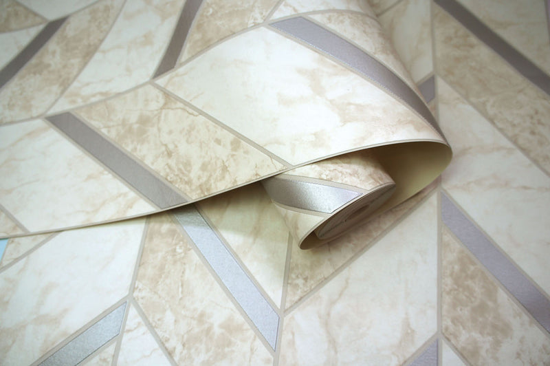 Carrara Tile Wallpaper - Cream/Silver