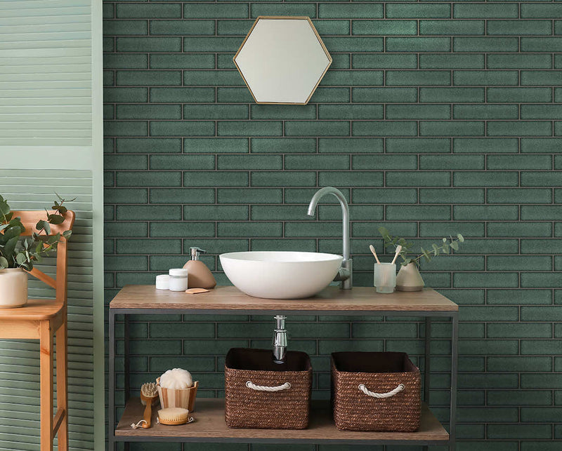 Celadon Gloss Tile Wallpaper - Green