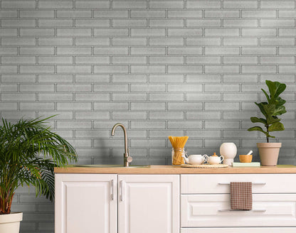 Celadon Gloss Tile Wallpaper - Grey