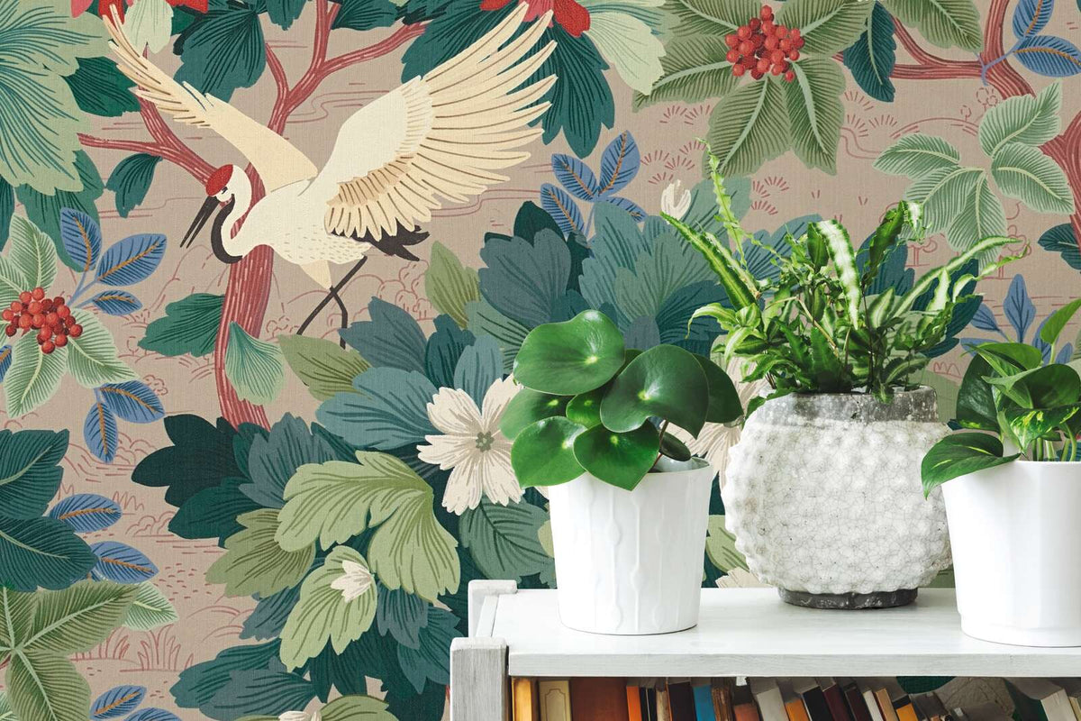 Tsuru Crane Garden Vinyl Wallpaper – Blush