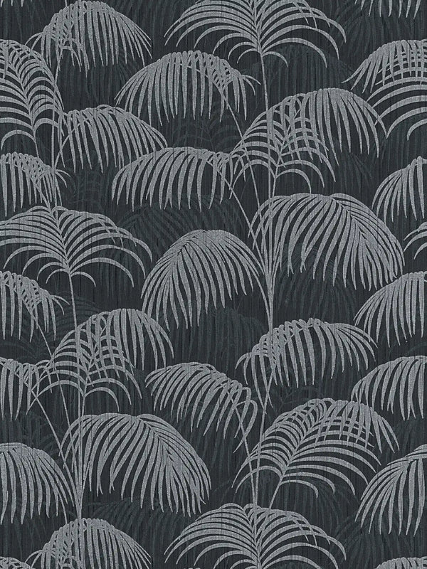 Sample - Textured Palm Silk Wallpaper - Black and Grey