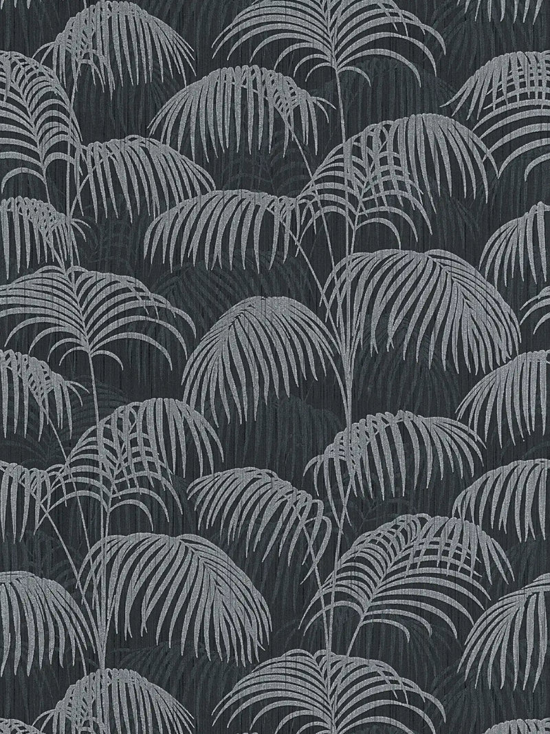 Sample - Textured Palm Silk Wallpaper - Black and Grey
