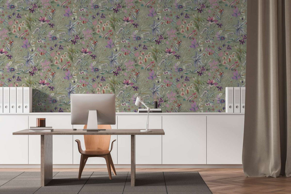 Papillon Floral Butterfly Vinyl Wallpaper – Sage