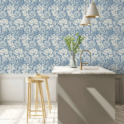 Chrysanthemum - Eden by Morris Wallpaper - Indigo Blue