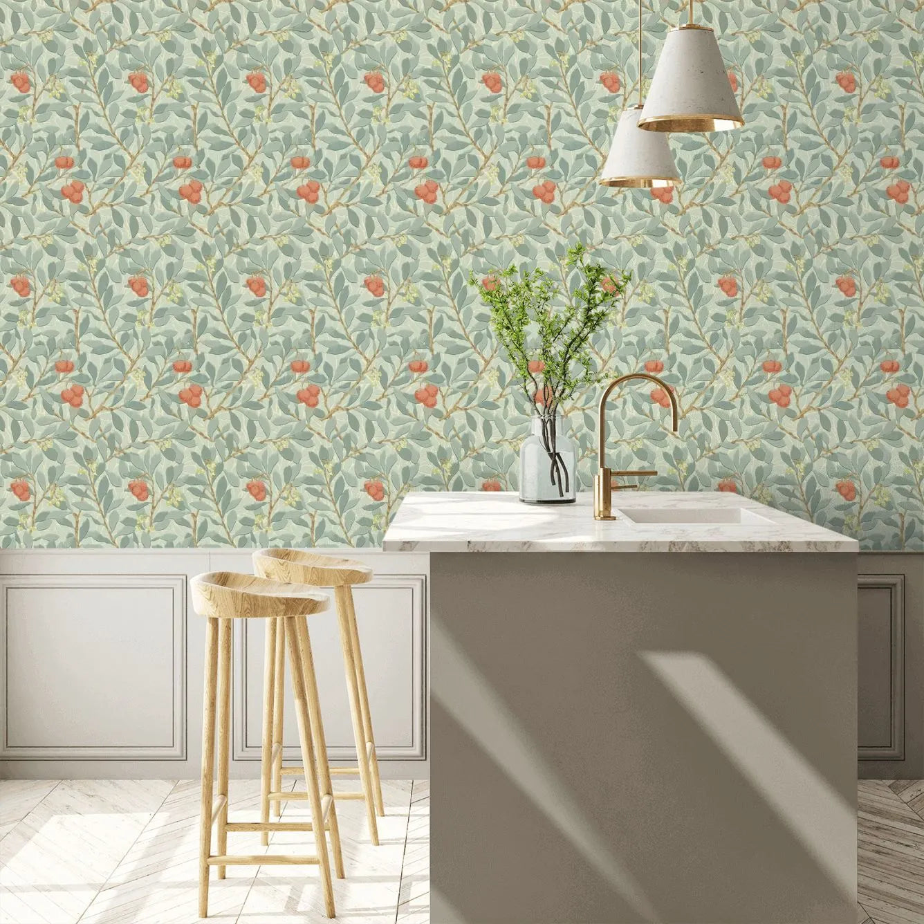 Arbutus by Morris Wallpaper - Blue/Pink