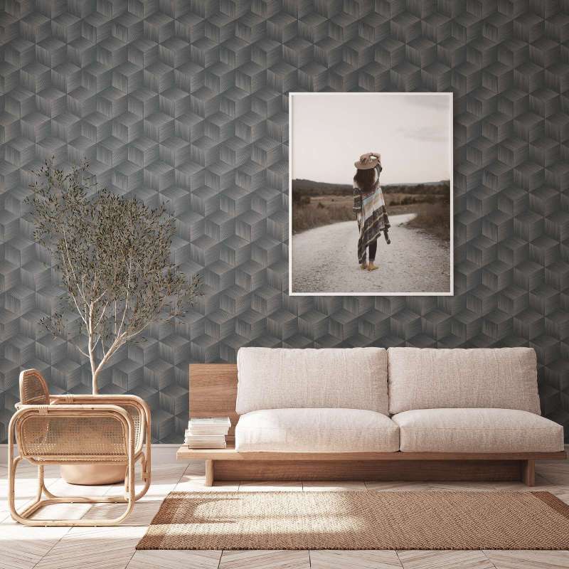 Modern Cubes - Geometric Wallpaper - Granite