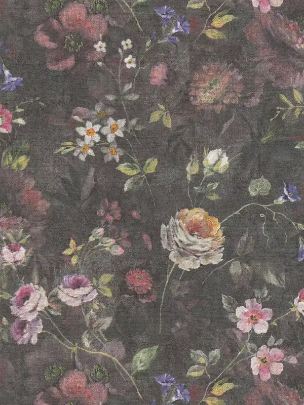 Sample - Secret Garden - Floral Wallpaper -  Black