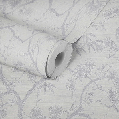 Tokyo Garden Wallpaper - Metallic/White