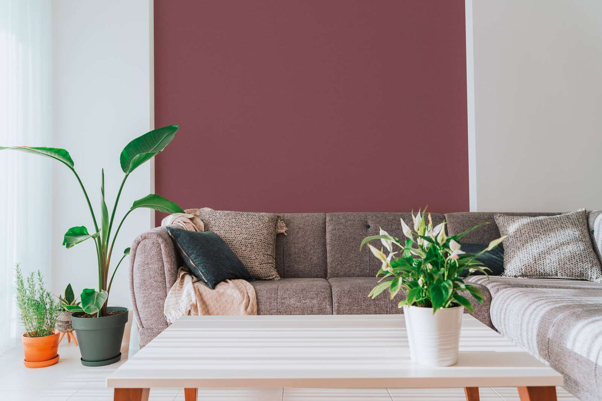 Retro Plain Chic Vinyl Wallpaper – Burgundy