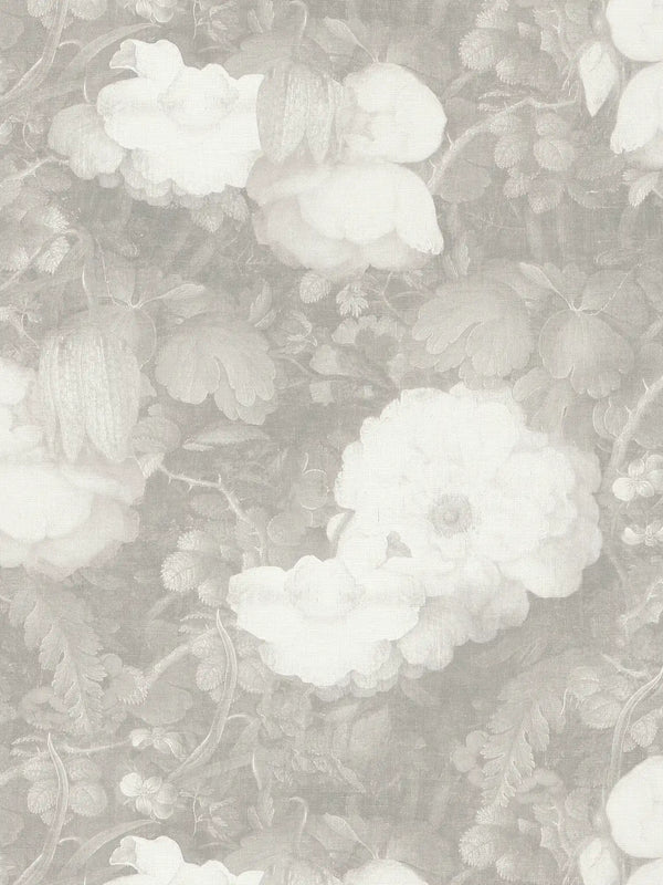 Sample - Dutch Floral Wallpaper - Grey