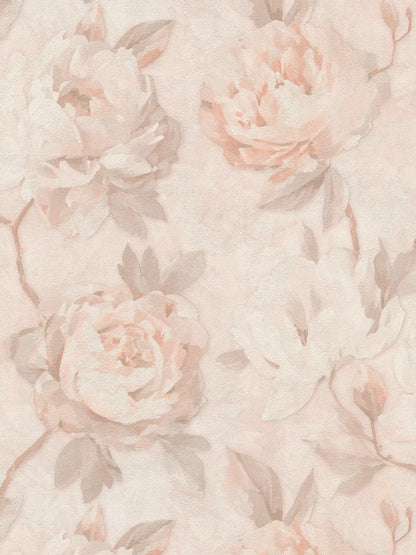Rosalie Faded Rose wallpaper in peach – flat pattern