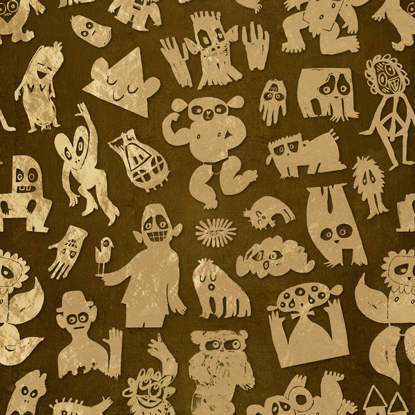 Sample - Love Machine 'Foil Print' by Bas Kosters Wallpaper - Gold on Beige