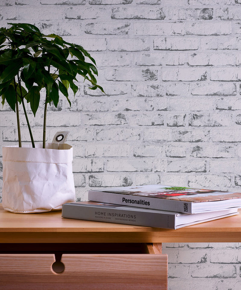 Sample - Brick Wallpaper - White Dark Grey