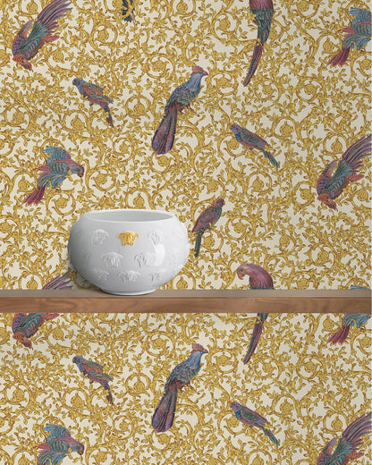 Versace Regal Woodland Wallpaper - Gold - Violet