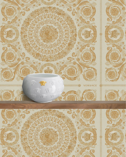 Versace Crown Moulding Wallpaper - Gold/Beige/Creme