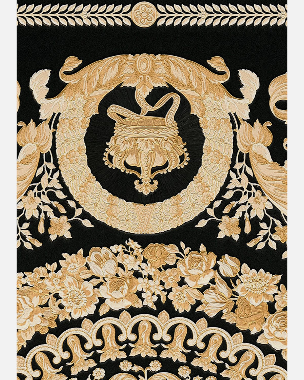 Versace Crown Moulding Wallpaper - Black/Gold/Creme