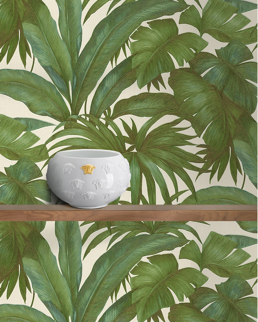 Versace Giungla Palm Leaves Wallpaper - Green/Beige