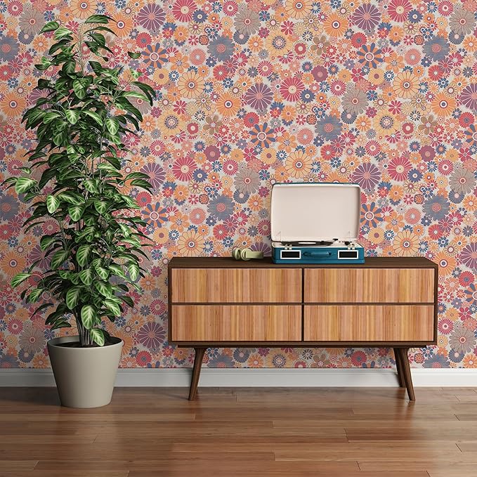 Retro Flowers Wallpaper - 5 Colours