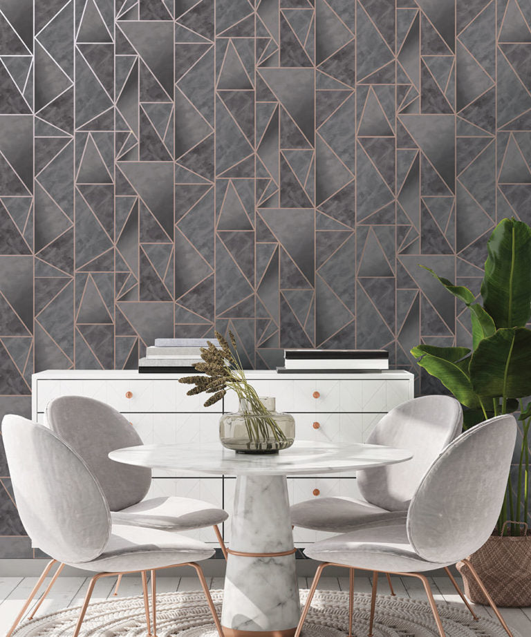 Charon - Geometric Metallic Wallpaper - Charcoal
