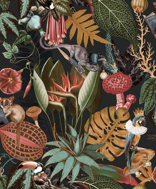 Reverie - Funky Jungle Wallpaper - Charcoal/Black