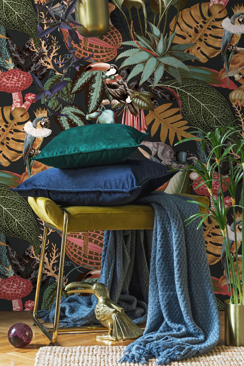 SAMPLE - Reverie - Funky Jungle Wallpaper - Charcoal/Black