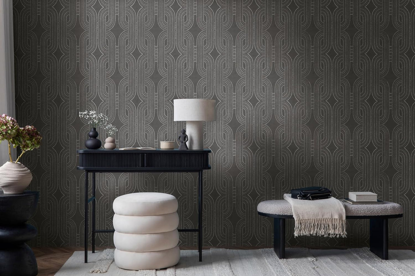 French Affair Wallpaper - Black Metallic