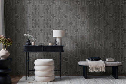 French Affair Wallpaper - Black Metallic
