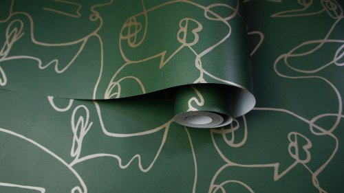 Visages Face Wallpaper - Green and Gold  - LAST 9 ROLLS