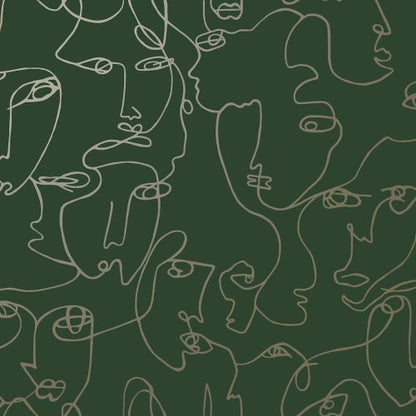 Visages Face Wallpaper - Green and Gold  - LAST 9 ROLLS