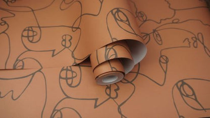 Visages Face Wallpaper - Burnt Orange -  LAST 9 ROLLS