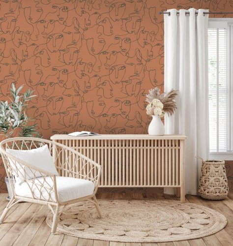 Visages Face Wallpaper - Burnt Orange -  LAST 9 ROLLS