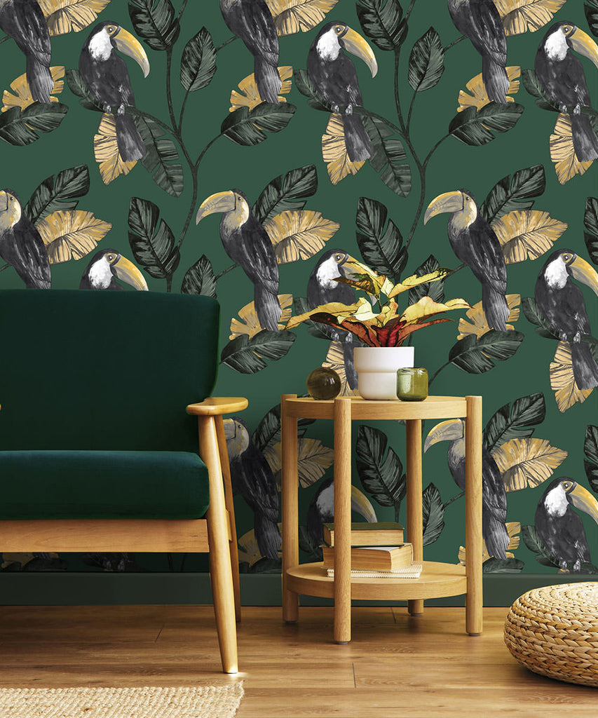 Toucan Tiki Wallpaper - Green - Last 23 Rolls