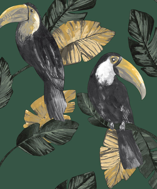 Toucan Tiki Wallpaper - Green - Last 23 Rolls