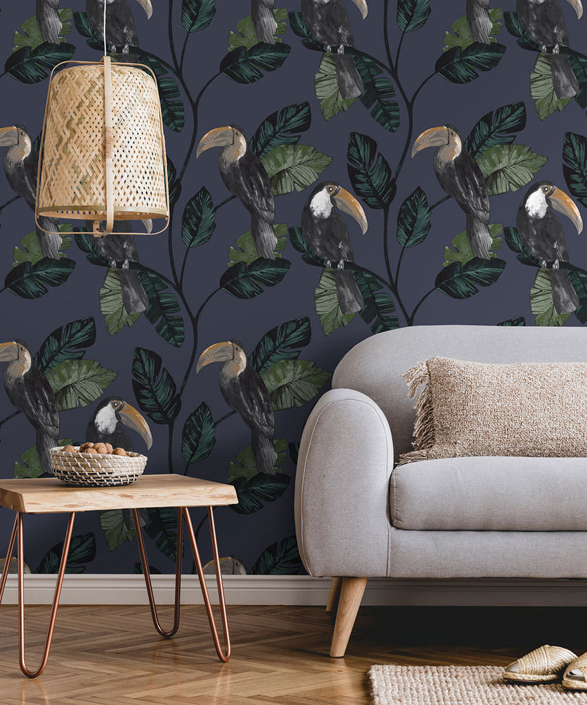 Toucan Tiki Wallpaper - Navy - Last 41 Rolls