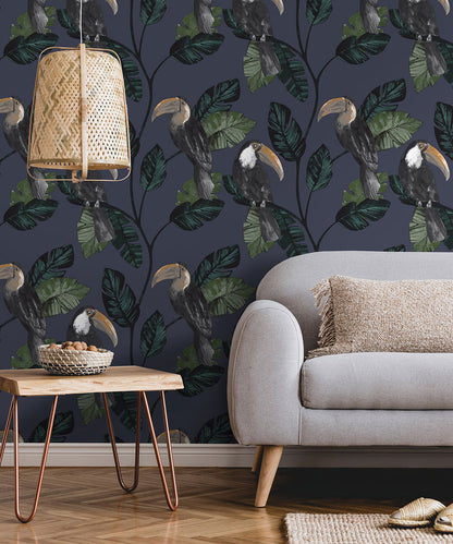 Toucan Tiki Wallpaper - Navy - Last 41 Rolls