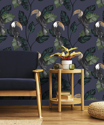 Toucan Tiki Wallpaper - Navy - Last 41 Rolls
