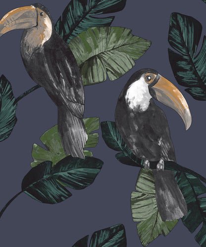 Toucan Tiki Wallpaper - Navy - Last 41 Rolls